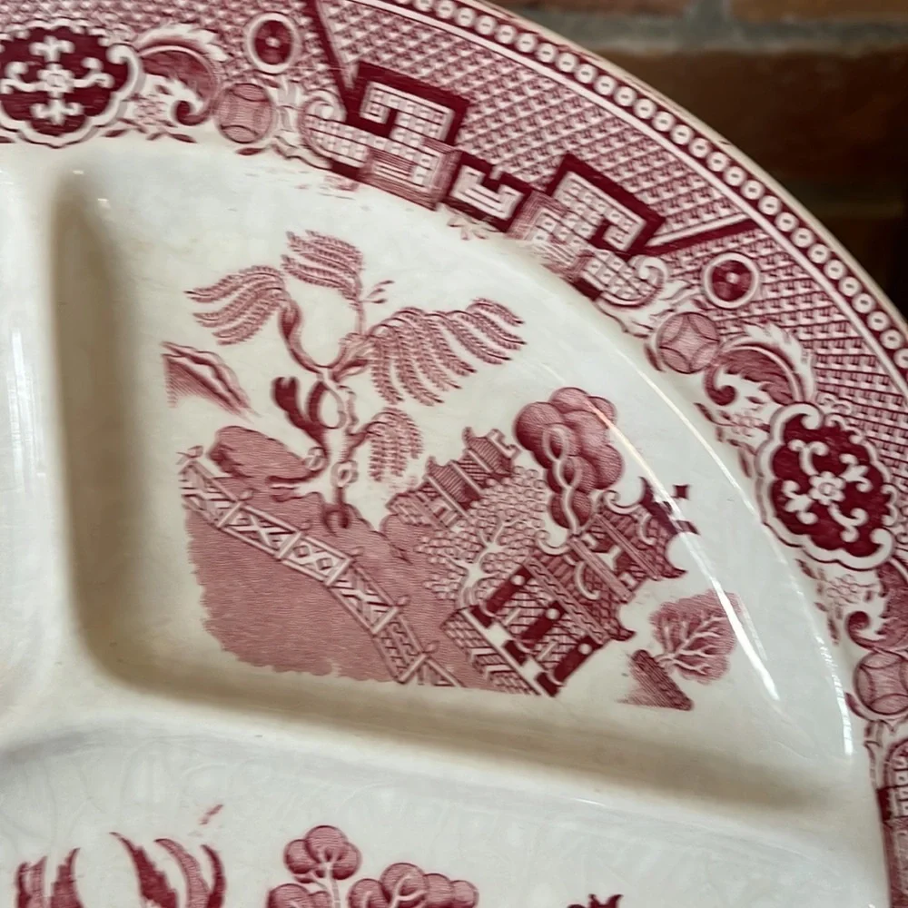 Vtg Willow Red Divided Grill Plates Made in Holland Set of 2